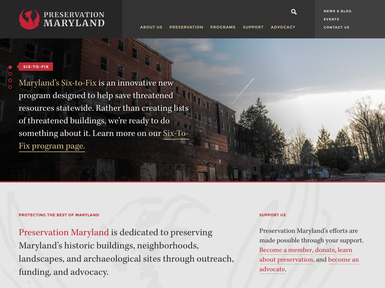 Image of the Preservation Maryland Website