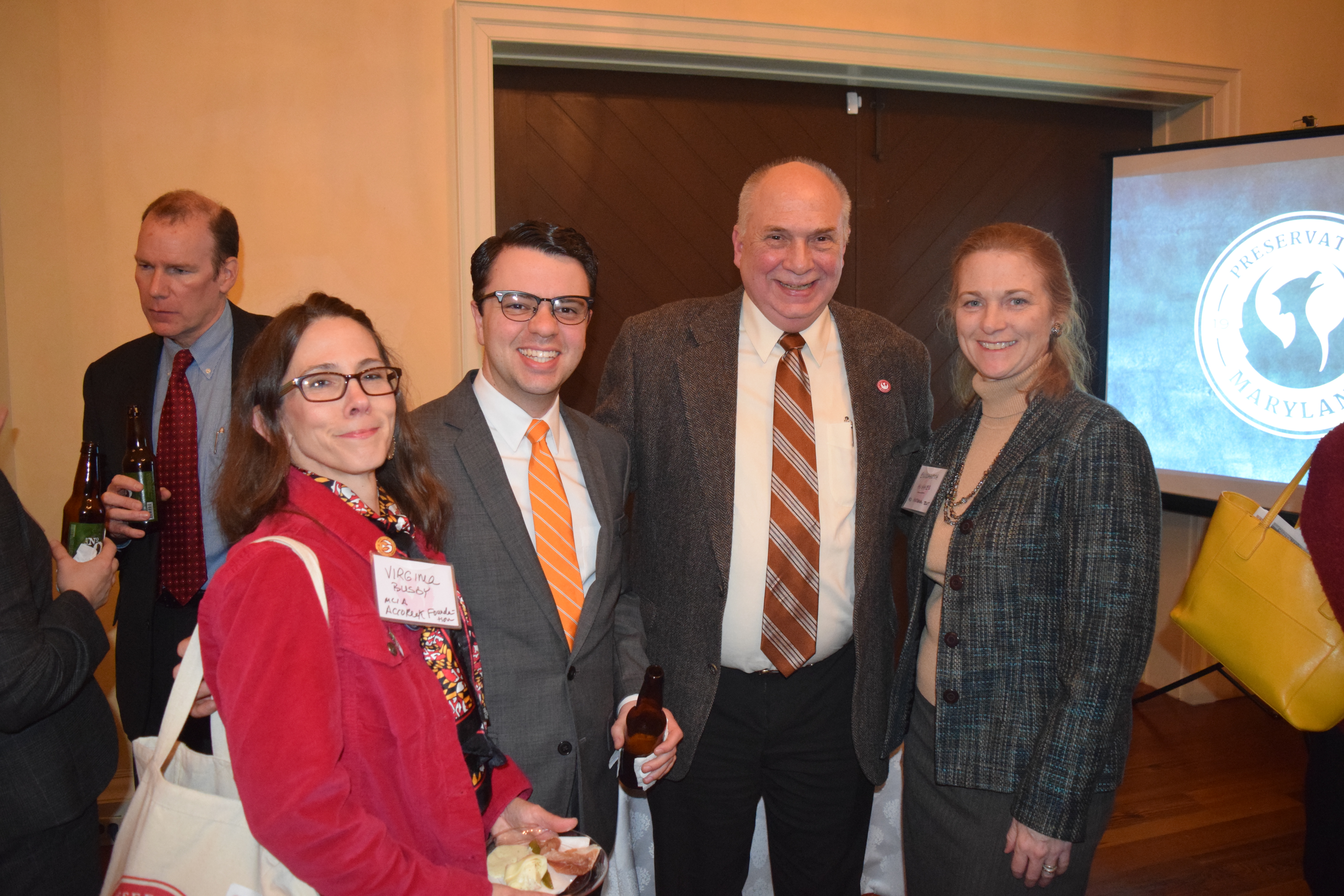 Maryland State Historic Preservation Officer, Elizabeth Hughes (right), with Virginia Busby, Commissioner on the Maryland Commission on Indian Affairs and the Accokeek Foundation; Nicholas Redding and Douglas Harbit, Preservation Maryland