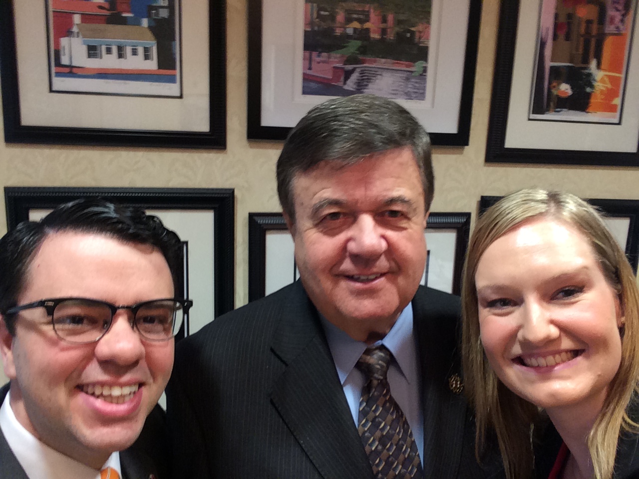 Senator Ron Young from Frederick with Nicholas Redding and Rachel Rettaliata of Preservation Maryland.