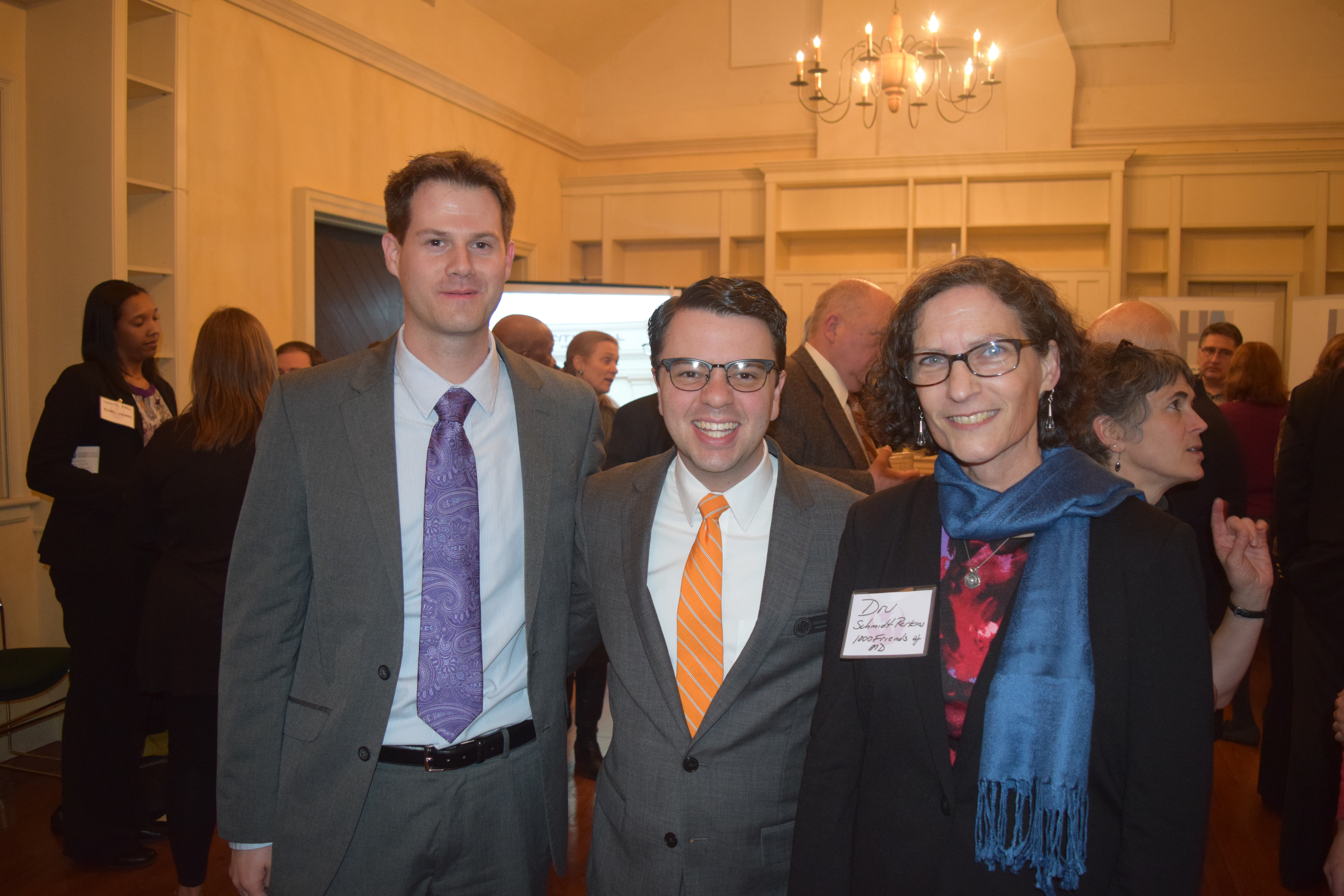 Josh Hastings, Eastern Shore Land Conservancy and Dru Schmidt-Perkins, 1000 Friends of Maryland, with Nicholas Redding, Executive Director of Preservation Maryland (center).