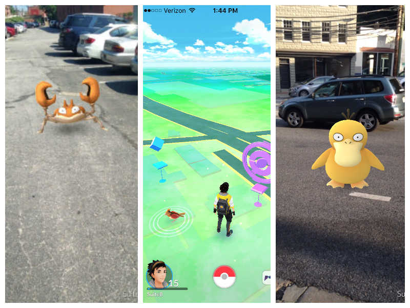 Screenshots from the mobile phone game "Pokemon Go"