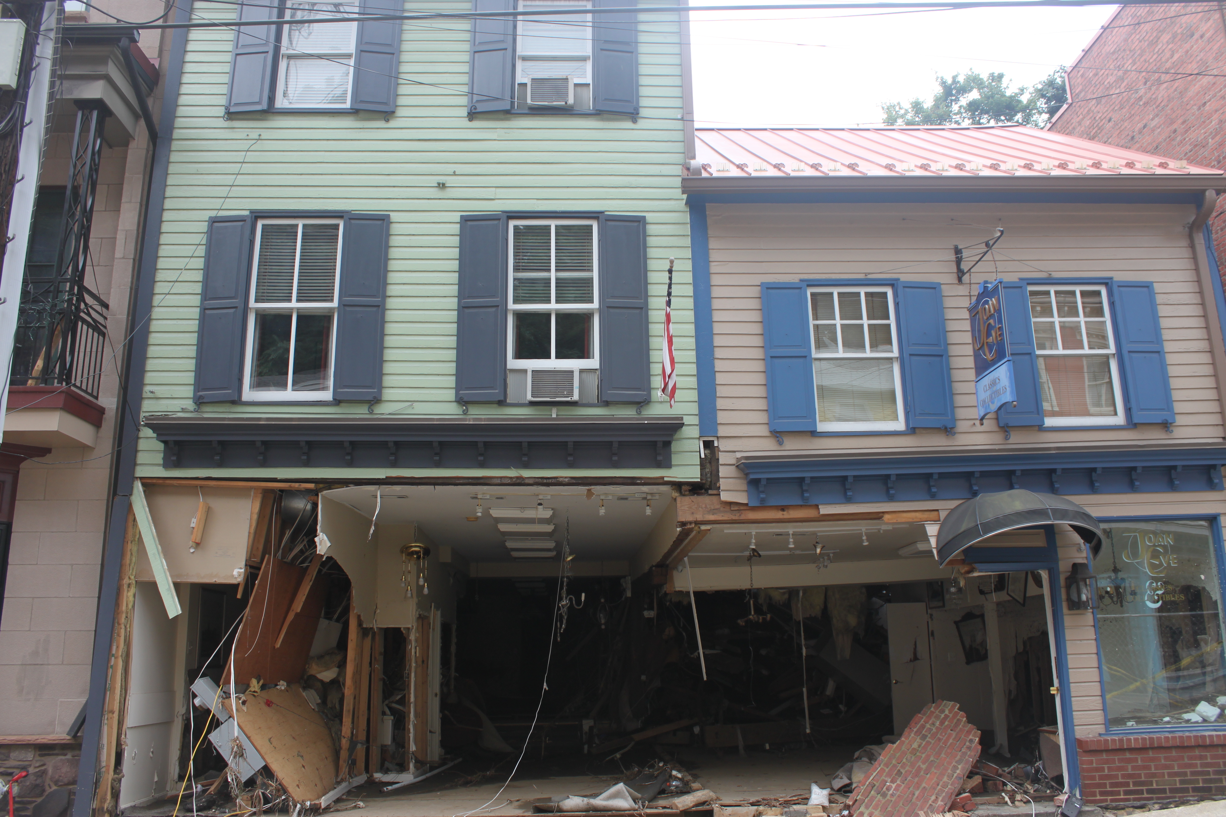 Some of the oldest buildings in Ellicott City, damaged by the flood. 