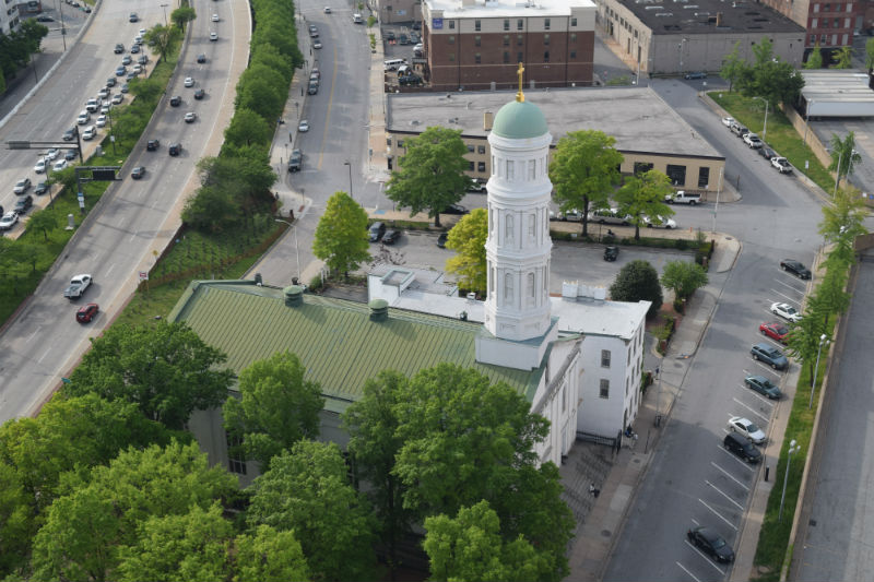 St. Vincent de Paul Church, Baltimore, view from the Phoenix Shot Tower, 2015