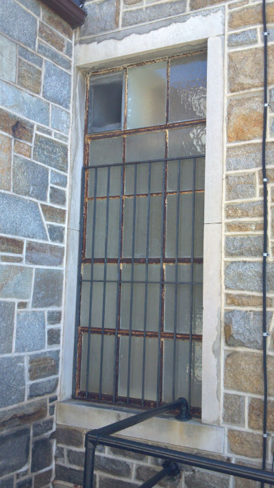 Metal window at Randallstown Community Center, Baltimore.