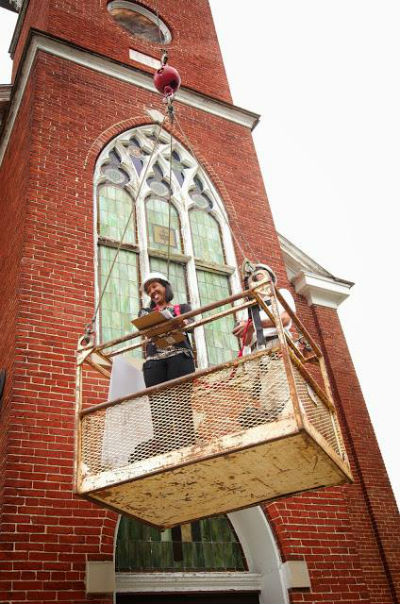 Reed and Bucher at historic Asbury Church, Easton.