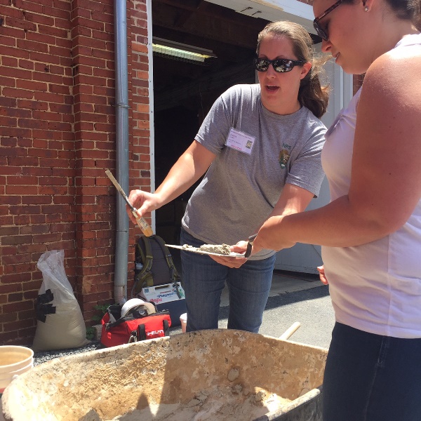 Mortar mixing demonstration at National Historic Preservation Training Center.