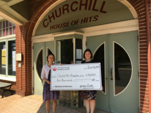 Jessica Feldt presents Heritage Fund check at Churchill Theatre, 2017.