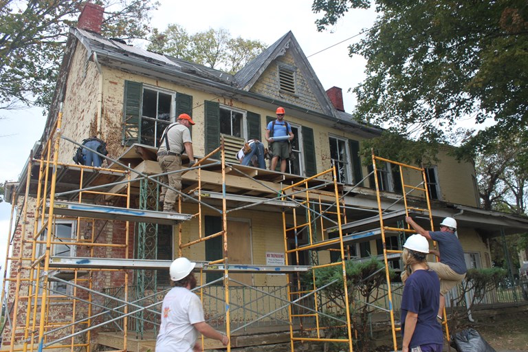 Repairs taking place at Shafer Farm, 2017.