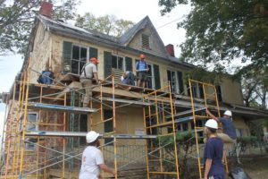 The ca. 1840 historic Shafer Farm on the Preservation Training Center day of service, 2017.