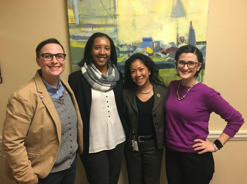 Del. Kris Valderrama with advocates, 2018.
