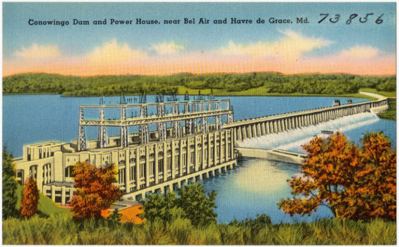 Vintage Postcard Reading, "Conowingo Dam and Power House, near Bel Air and Havre de Grace, Md."