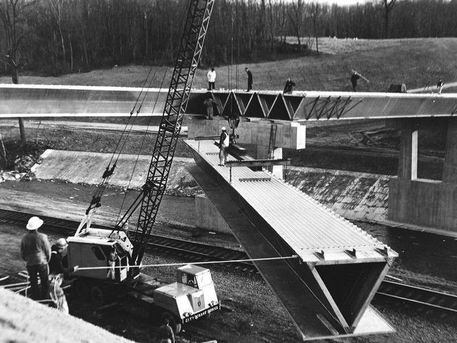 The aluminum Patapsco River Bridge was the first of its kind in Maryland, 1960s. Photo from the Maryland Department of Transportation.