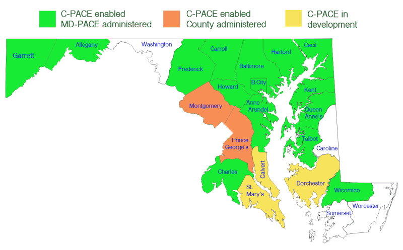 map of C-PACE eligible counties in Maryland.