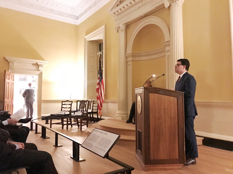 Preservation Maryland Executive Director Nicholas Redding delivers his President's Day Address to the Maryland State Senate.