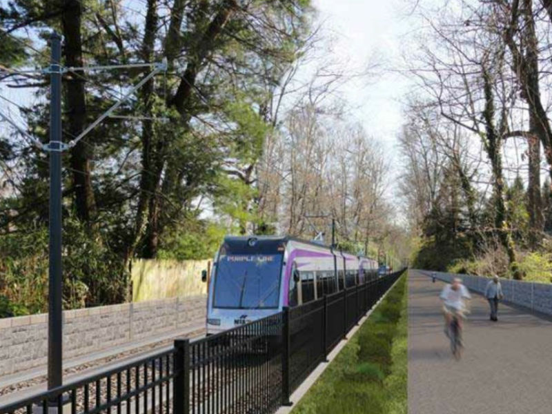 Rendering of a Purple Line train, similar to those that could eventually ride on the southern Maryland rapid transit system.