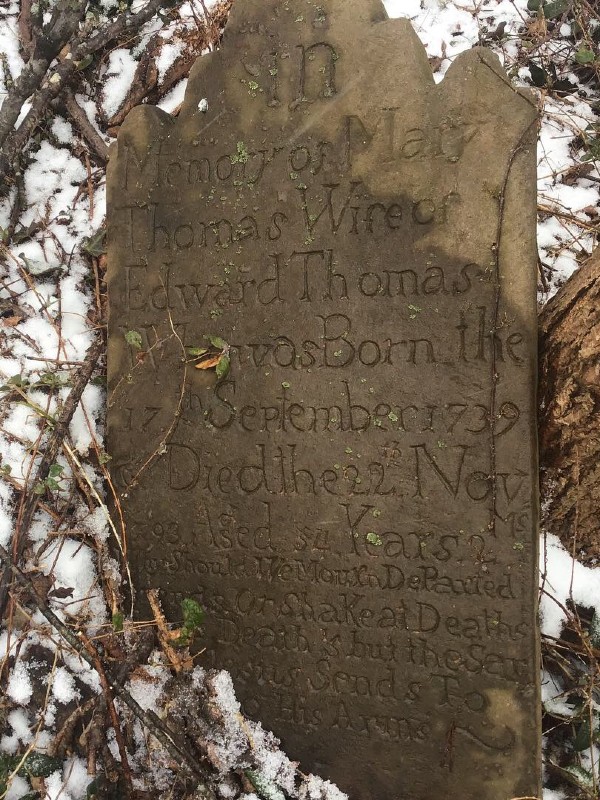 Headstone at Thomas Cemetery, Point of Rocks, 2019.