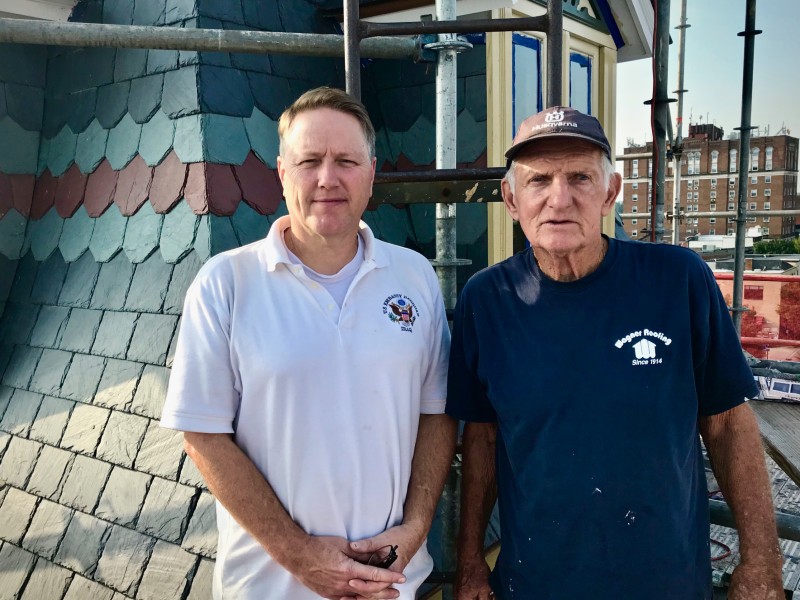 Doug Carroll and Wagner Roofing atop the firehouse cupola.