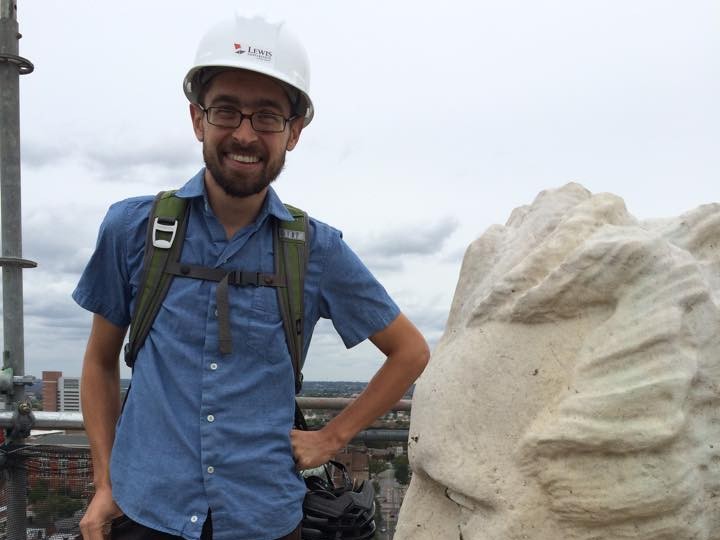 Eli Pousson at the top of Baltimore's Washington Monument.