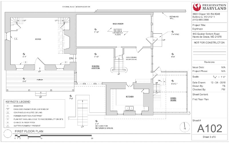 Measured drawings of Eightrupp Farm by Ty Skieky, Preservation Maryland, 2019.