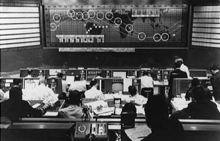 The Manned Space Flight Network Control Center at Goddard Space Center in Greenbelt, Maryland. (NASA)