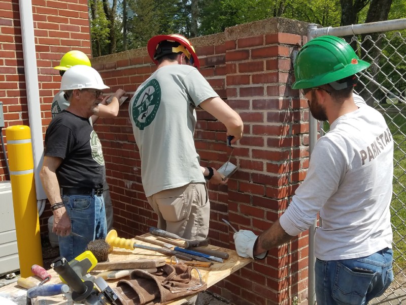 Traditional Trade Apprenticeship Program students learning masonry. Photo by National Preservation Training Center.