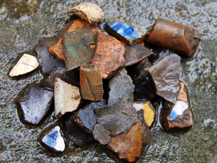 Pieces of colonial and native ceramics found at Gerard archaeological site.