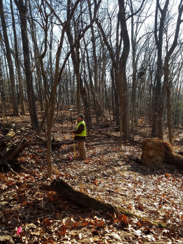 Archaeologists conducting a site survey to find Fort Tonoloway in Maryland, 2019.