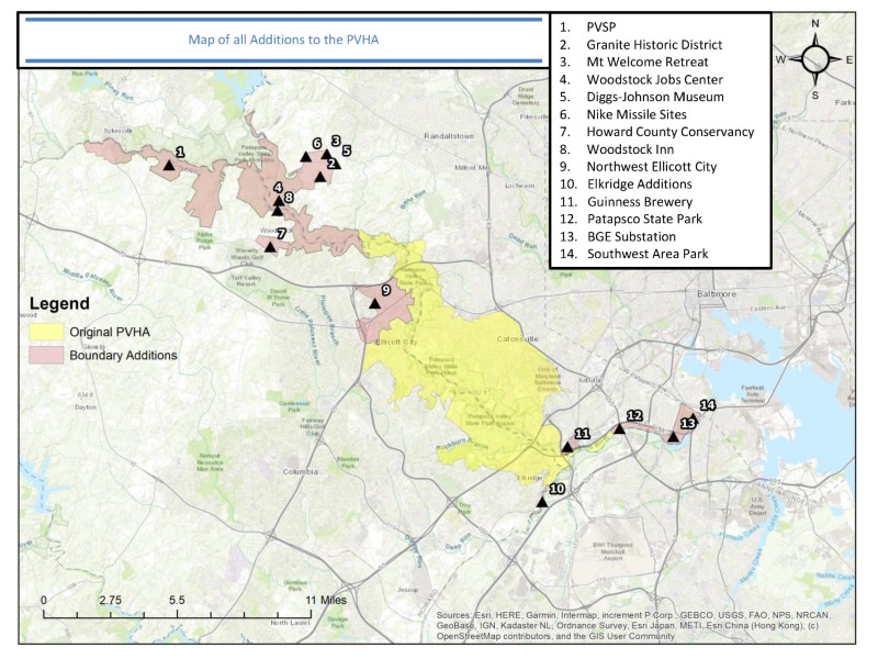 Map of all the Additions to the Patapsco Valley Heritage Area