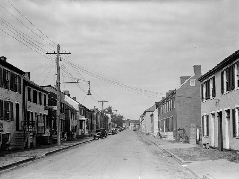 View of All Saints Street in Frederick, MD, 1930s. Image from the Library of Congress.