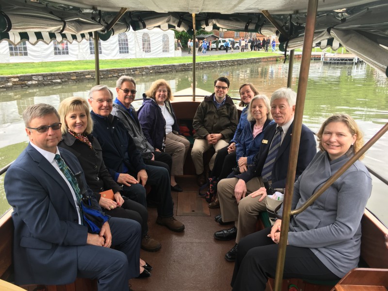 Nicholas Redding and others on a canal boat on the newly restored Conococheague Aqueduct, 2017.