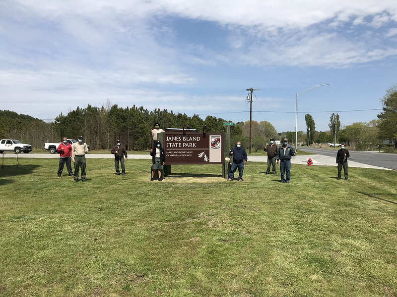 Maryland State Park staff at Janes Island on Earth Day, 2020. Photo from Maryland Department of Natural Resources.