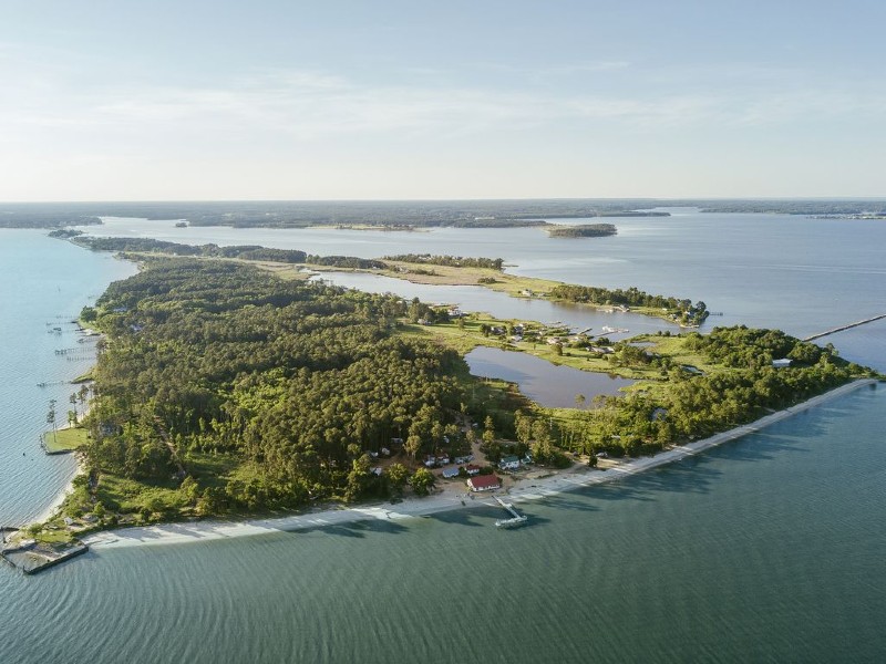 Aerial view of St. George's Island, Maryland. Photo from VRBO.