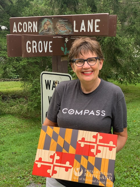 Susan Van Nostrand, organizing volunteer of the Washington Grove street sign project with Best of Maryland Award, 2020.