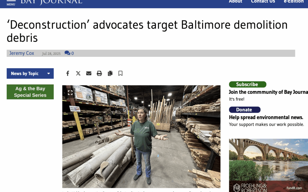 Bay Journal Highlights Preservation Maryland’s Push for Deconstruction